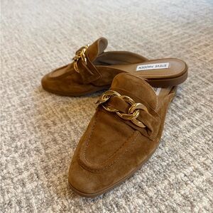 Steve Madden Cassidy Loafer Mule Brown Suede Mules with Gold Accent